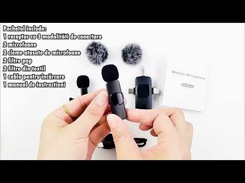 Set 2 Microfoane Lavalieră Wireless – Sunet Profesional pe Orice Dispozitiv